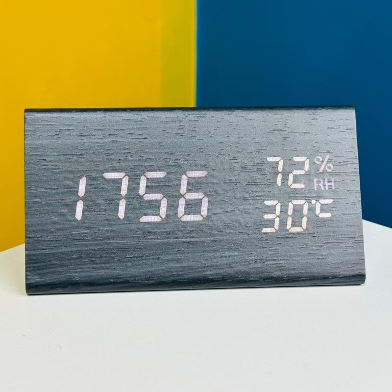 Triangle Wooden Style Digital Led Clock – Black