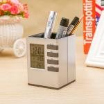 Digital Alarm Clock Pen Holder - Silver