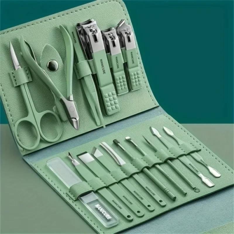 16Pcs Nail Clipper Set Nail Cutter Scissors Nail Polishing Stainless Steel Pedicure Trimmer Folding Storage Bag,Pedicure, Manicure Tool (HB023)