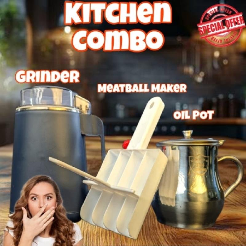 3 In One Kitchen Combo Set, Electric Grain Mill Grinder ,Stainless Steel Oil Pot, Meatball Maker,best combo for kitchen