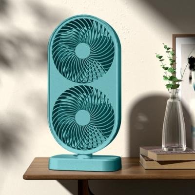 Plug and Play Double Head Desk Fan 120° Adjustable Tilt 4 Speeds Cooling Fan