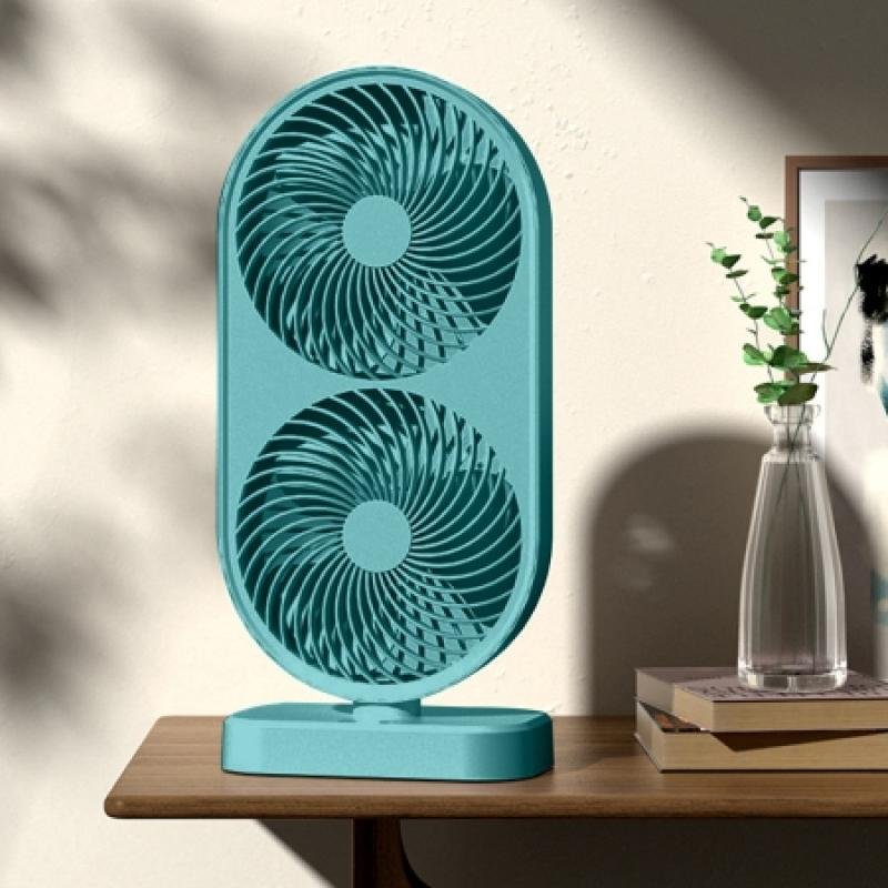 Plug and Play Double Head Desk Fan 120° Adjustable Tilt 4 Speeds Cooling Fan