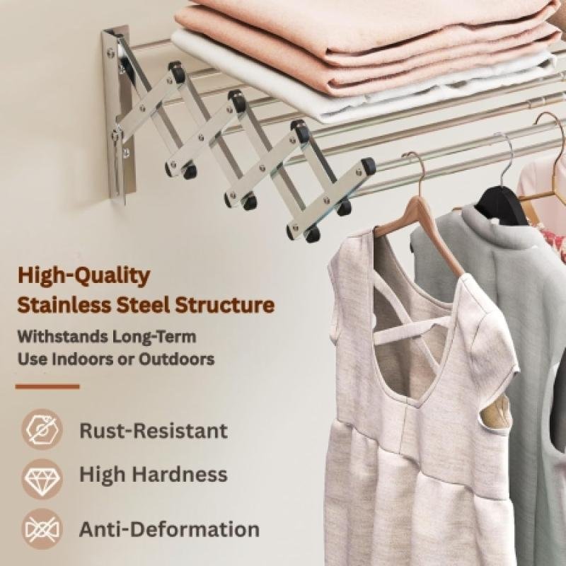 Wall Mounted Clothes Drying Racks Extendable Stainless Steel Airer Dryer Towel Rails Balcony Airer Clothes Dryer (KD074)