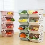Storage Stacking Bins Stackable Kitchen Basket Racks Household Plastic Multi-Storey Home Organizer (KD073)