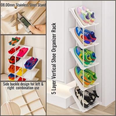 5 Layer Vertical Shoe Rack Space Saving Cabinet With Strong Load Bearing Stainless Steel Stand ( HL034 )
