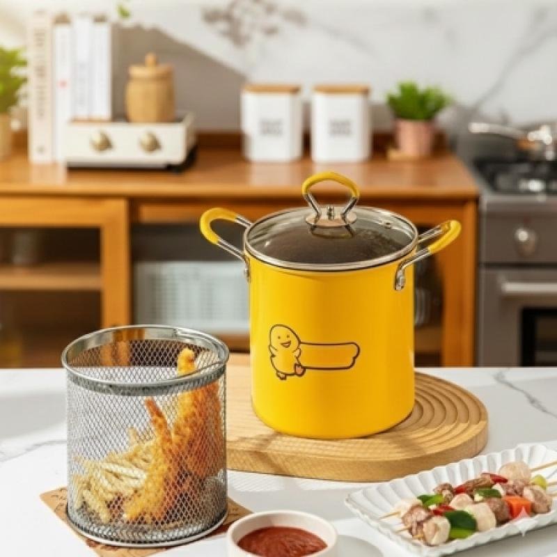 2L Multifunctional Heat-resistant Deep Fryer Strainer Basket with Anti-scalding Silicone Handle - KD093