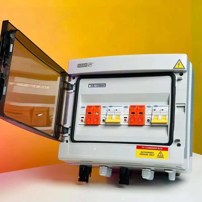 GearUP 12-Way DC PV Combiner Box with MCB, Fuse & SPD (IP65 Waterproof)