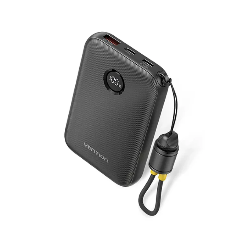 Vention FKAB0-C 10000mAh 22.5W Fast Charging Power Bank with Built-in USB-C Cable – Black