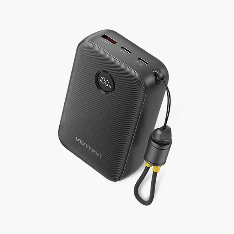 VENTION FKBB0-C 22.5W 20000mAh LED Display Power Bank with Built-in USB-C to C Cable – Black