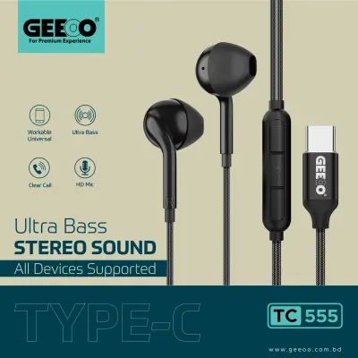 GEEOO TC-555 Type-C Ultra Bass Earphone – Black