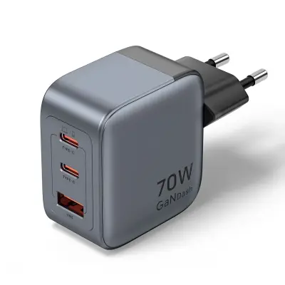 Vention 3-Port GaN USB-C & USB-A Charger 70W, EU Plug