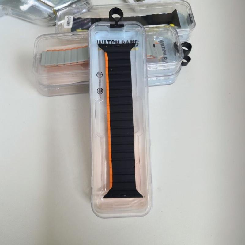 Stop Line Magnet Strap For Smart Watch- 38/40/41mm- Black +Orange Color