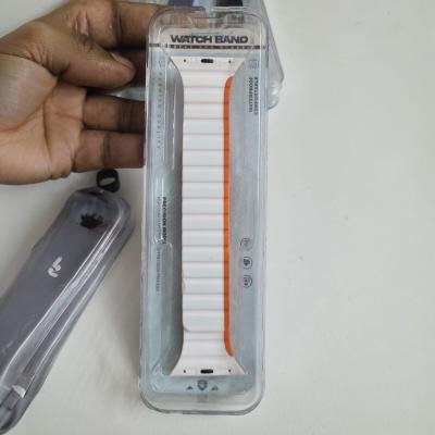 Stop Line Magnet Strap For Smart Watch- 38/40/41mm- White+Orange Color