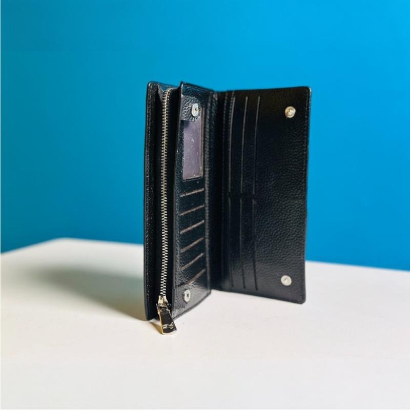 WILLIAMPOLO Genuine Cowhide Leather Men’s Long Wallet – Black