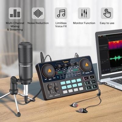 MAONOCASTER Lite Live Streaming Bundle: All-In-One Podcast Production Studio Comes with Digital Audio Interface+ Condenser Mic+ Headphone (AU-AM200-S1)