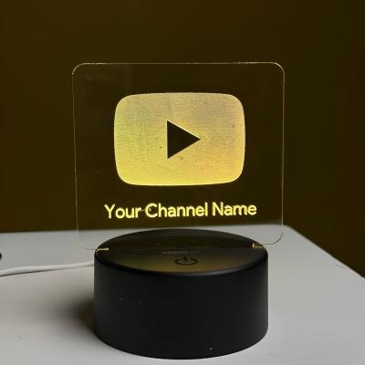 Customizable Youtube Logo Design Acrylic Multicolor Night Lamp – Black