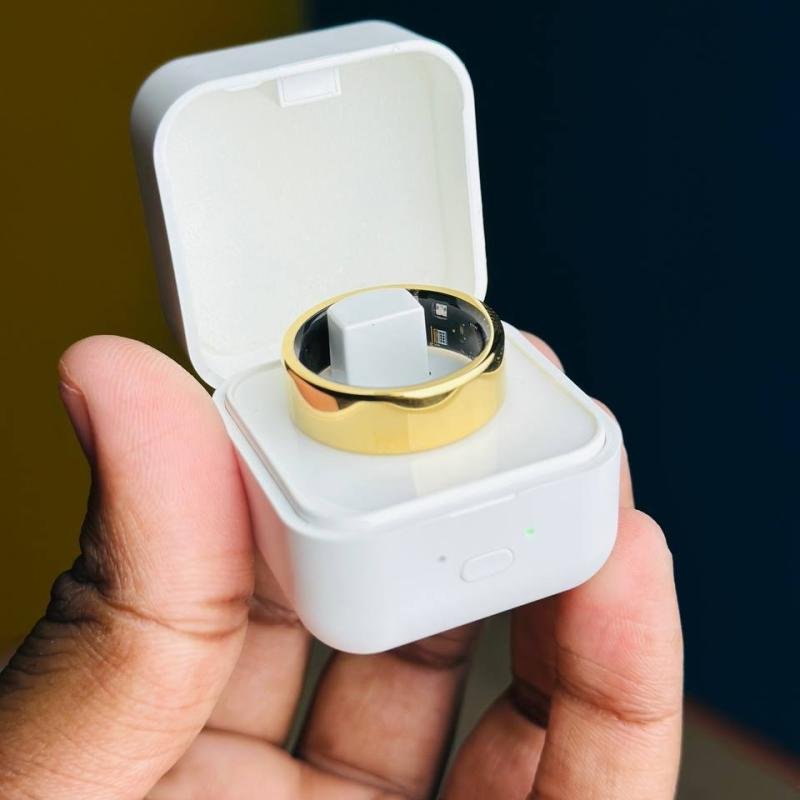Smart Finger Ring for Fitness Tracking – With Charging Case – (Ring Size -9) – Golden
