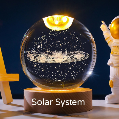 3D Crystal Ball-Solar System With Stars (7 Color Base)