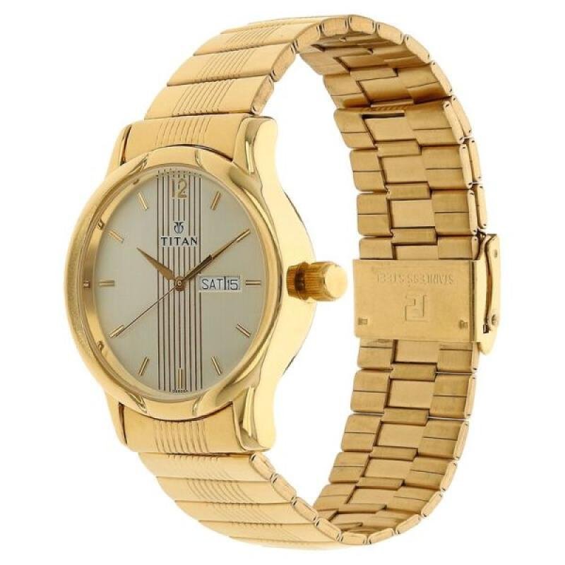 Titan Analog with Day and Date Champagne Dial Metal Strap watch for Men (NS-1580YM05) Price In Bangladesh