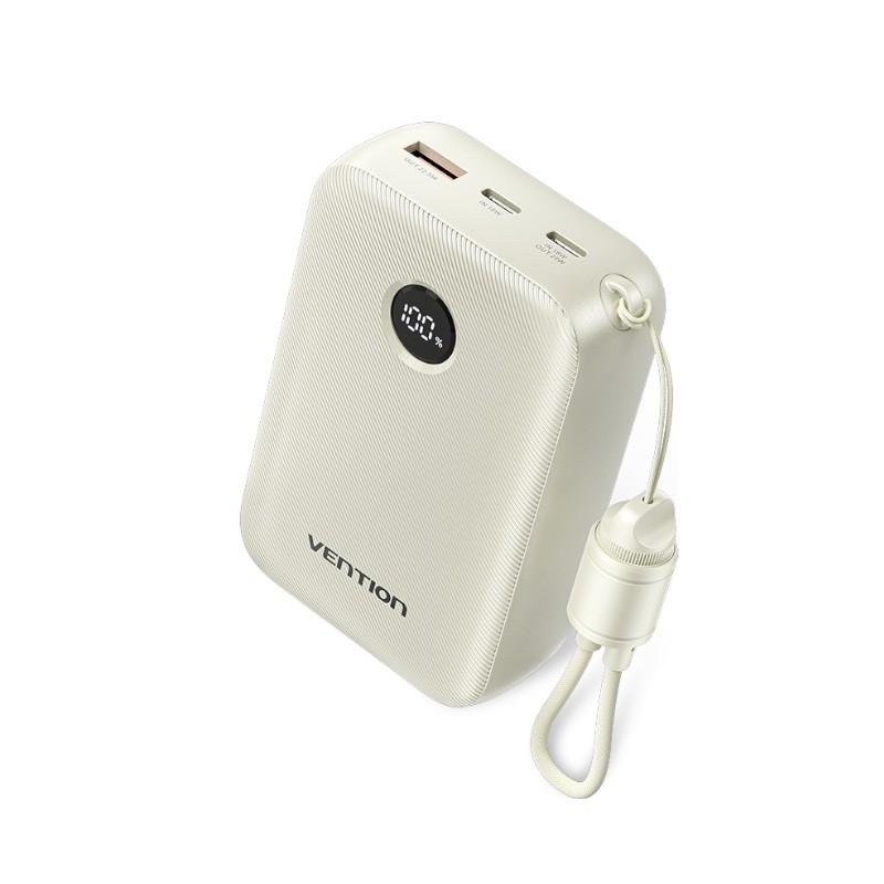 VENTION FKBN0-C 22.5W 20000mAh LED Display Power Bank with Built-in USB-C to C Cable – Beige