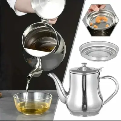 Stainless Steel Oil Strainer Pot Oil Dispenser With Removable Filter Tea Kettle Oil Separator Grease Storage Can For Home